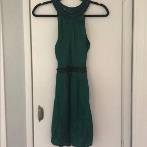 Bcbg green silk mini dress with beads